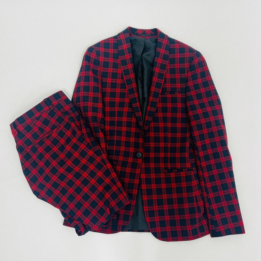ASOS DESIGN Super Skinny Suit Pants in Red Plaid Check